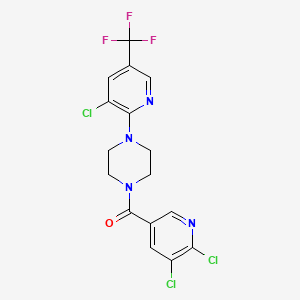 molecular formula C16H12Cl3F3N4O B2593535 [4-[3-Chloro-5-(trifluoromethyl)pyridin-2-yl]piperazin-1-yl]-(5,6-dichloropyridin-3-yl)methanone CAS No. 1022714-89-1