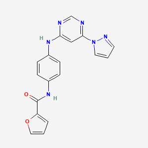 molecular formula C18H14N6O2 B2593536 N-(4-((6-(1H-pyrazol-1-yl)pyrimidin-4-yl)amino)phenyl)furan-2-carboxamide CAS No. 1170106-34-9