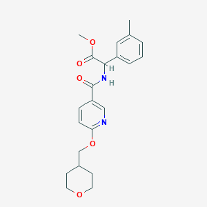 molecular formula C22H26N2O5 B2593575 甲基2-(6-((四氢-2H-吡喃-4-基)甲氧基)烟酰胺基)-2-(间甲苯基)乙酸乙酯 CAS No. 2034202-43-0