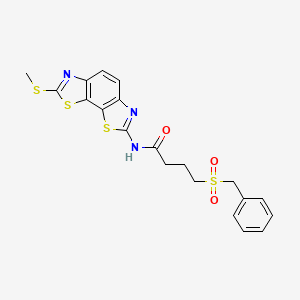 molecular formula C20H19N3O3S4 B2593576 4-(benzylsulfonyl)-N-(7-(methylthio)benzo[1,2-d:4,3-d']bis(thiazole)-2-yl)butanamide CAS No. 922467-06-9