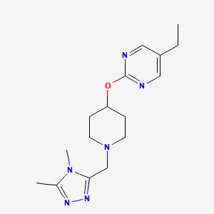 molecular formula C16H24N6O B2593577 2-[1-[(4,5-Dimethyl-1,2,4-triazol-3-yl)methyl]piperidin-4-yl]oxy-5-ethylpyrimidine CAS No. 2380100-92-3