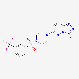 molecular formula C17H17F3N6O2S B2593579 3-Methyl-6-(4-((3-(trifluoromethyl)phenyl)sulfonyl)piperazin-1-yl)-[1,2,4]triazolo[4,3-b]pyridazine CAS No. 1021075-30-8