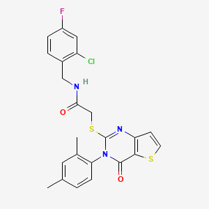 molecular formula C23H19ClFN3O2S2 B2593584 N-(2-chloro-4-fluorobenzyl)-2-{[3-(2,4-dimethylphenyl)-4-oxo-3,4-dihydrothieno[3,2-d]pyrimidin-2-yl]sulfanyl}acetamide CAS No. 1260914-97-3