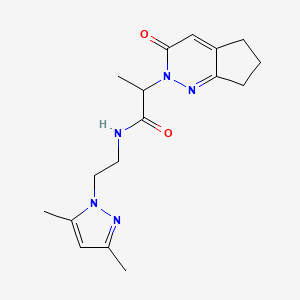 molecular formula C17H23N5O2 B2593587 N-(2-(3,5-dimethyl-1H-pyrazol-1-yl)ethyl)-2-(3-oxo-3,5,6,7-tetrahydro-2H-cyclopenta[c]pyridazin-2-yl)propanamide CAS No. 2034234-47-2