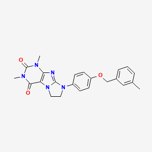 molecular formula C23H23N5O3 B2593591 1,3-Dimethyl-8-{4-[(3-methylphenyl)methoxy]phenyl}-1,3,5-trihydroimidazolidino [1,2-h]purine-2,4-dione CAS No. 1020972-26-2