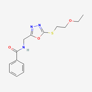 molecular formula C14H17N3O3S B2593612 N-((5-((2-ethoxyethyl)thio)-1,3,4-oxadiazol-2-yl)methyl)benzamide CAS No. 872613-44-0