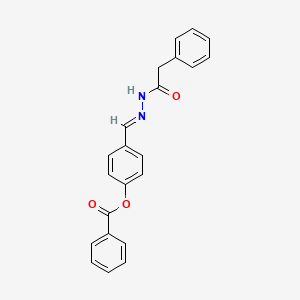 molecular formula C22H18N2O3 B2593647 4-{(E)-[2-(phenylacetyl)hydrazinylidene]methyl}phenyl benzoate CAS No. 341973-60-2