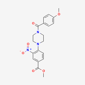 molecular formula C20H21N3O6 B2593650 Methyl 4-[4-(4-methoxybenzoyl)piperazino]-3-nitrobenzenecarboxylate CAS No. 478246-41-2