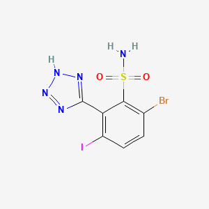 molecular formula C7H5BrIN5O2S B2593653 6-Bromo-3-iodo-2-(1H-tetrazol-5-yl)benzenesulfonamide CAS No. 1802371-06-7