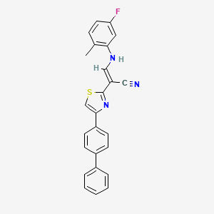 molecular formula C25H18FN3S B2593663 (E)-2-(4-([1,1'-biphenyl]-4-yl)thiazol-2-yl)-3-((5-fluoro-2-methylphenyl)amino)acrylonitrile CAS No. 477298-00-3