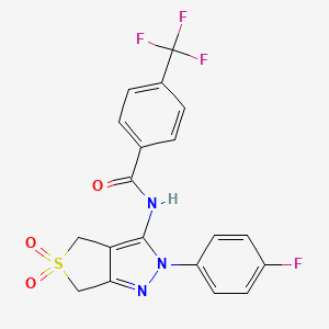 molecular formula C19H13F4N3O3S B2593664 N-(2-(4-fluorophenyl)-5,5-dioxido-4,6-dihydro-2H-thieno[3,4-c]pyrazol-3-yl)-4-(trifluoromethyl)benzamide CAS No. 893934-65-1