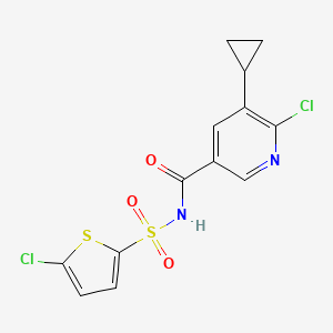 molecular formula C13H10Cl2N2O3S2 B2593668 6-chloro-N-[(5-chlorothiophen-2-yl)sulfonyl]-5-cyclopropylpyridine-3-carboxamide CAS No. 1808550-10-8