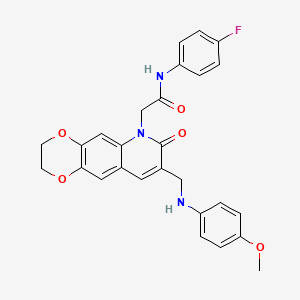 molecular formula C27H24FN3O5 B2593720 N-(4-fluorophenyl)-2-(8-{[(4-methoxyphenyl)amino]methyl}-7-oxo-2H,3H,6H,7H-[1,4]dioxino[2,3-g]quinolin-6-yl)acetamide CAS No. 894560-93-1