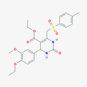 molecular formula C24H28N2O7S B2593726 ethyl 4-(4-ethoxy-3-methoxyphenyl)-6-[(4-methylbenzenesulfonyl)methyl]-2-oxo-1,2,3,4-tetrahydropyrimidine-5-carboxylate CAS No. 866590-73-0