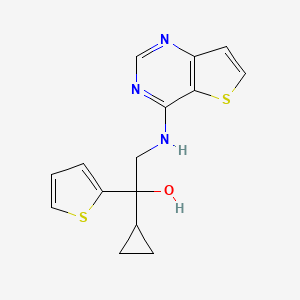 molecular formula C15H15N3OS2 B2593738 1-Cyclopropyl-2-({thieno[3,2-d]pyrimidin-4-yl}amino)-1-(thiophen-2-yl)ethan-1-ol CAS No. 2380180-59-4