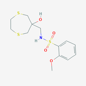 molecular formula C13H19NO4S3 B2593775 N-[(6-hydroxy-1,4-dithiepan-6-yl)methyl]-2-methoxybenzene-1-sulfonamide CAS No. 2415541-51-2