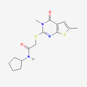 molecular formula C15H19N3O2S2 B2593803 N-cyclopentyl-2-({3,6-dimethyl-4-oxo-3H,4H-thieno[2,3-d]pyrimidin-2-yl}sulfanyl)acetamide CAS No. 876901-61-0