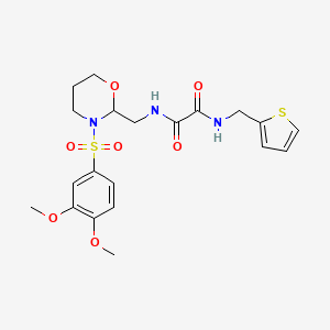 molecular formula C20H25N3O7S2 B2593806 N'-{[3-(3,4-dimethoxybenzenesulfonyl)-1,3-oxazinan-2-yl]methyl}-N-[(thiophen-2-yl)methyl]ethanediamide CAS No. 872976-29-9