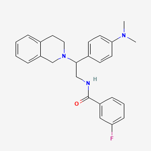 molecular formula C26H28FN3O B2594010 N-{2-[4-(dimethylamino)phenyl]-2-(1,2,3,4-tetrahydroisoquinolin-2-yl)ethyl}-3-fluorobenzamide CAS No. 946316-15-0