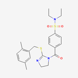 molecular formula C23H29N3O3S2 B2594041 4-(2-((2,5-dimethylbenzyl)thio)-4,5-dihydro-1H-imidazole-1-carbonyl)-N,N-diethylbenzenesulfonamide CAS No. 851804-67-6