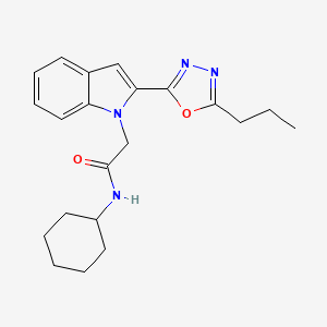 molecular formula C21H26N4O2 B2594208 N-cyclohexyl-2-[2-(5-propyl-1,3,4-oxadiazol-2-yl)-1H-indol-1-yl]acetamide CAS No. 946257-29-0