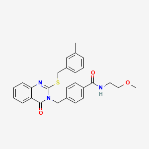 molecular formula C27H27N3O3S B2594280 N-(2-methoxyethyl)-4-[(2-{[(3-methylphenyl)methyl]sulfanyl}-4-oxo-3,4-dihydroquinazolin-3-yl)methyl]benzamide CAS No. 941940-06-3