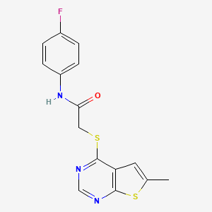 molecular formula C15H12FN3OS2 B2594331 N-(4-fluorophenyl)-2-((6-methylthieno[2,3-d]pyrimidin-4-yl)thio)acetamide CAS No. 878696-50-5