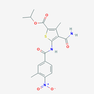 molecular formula C18H19N3O6S B259434 Isopropyl 4-(aminocarbonyl)-5-({4-nitro-3-methylbenzoyl}amino)-3-methyl-2-thiophenecarboxylate 