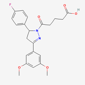 molecular formula C22H23FN2O5 B2594342 5-(3-(3,5-dimethoxyphenyl)-5-(4-fluorophenyl)-4,5-dihydro-1H-pyrazol-1-yl)-5-oxopentanoic acid CAS No. 1795500-77-4