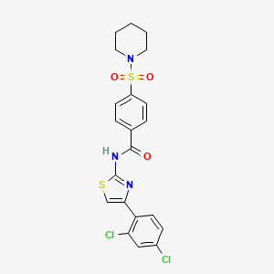 molecular formula C21H19Cl2N3O3S2 B2594344 N-(4-(2,4-dichlorophenyl)thiazol-2-yl)-4-(piperidin-1-ylsulfonyl)benzamide CAS No. 477568-66-4