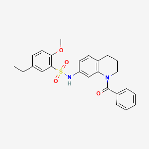 molecular formula C25H26N2O4S B2594351 N-(1-benzoyl-1,2,3,4-tetrahydroquinolin-7-yl)-5-ethyl-2-methoxybenzene-1-sulfonamide CAS No. 946290-37-5