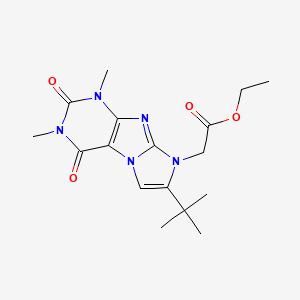 molecular formula C17H23N5O4 B2594480 ethyl 2-(7-(tert-butyl)-1,3-dimethyl-2,4-dioxo-3,4-dihydro-1H-imidazo[2,1-f]purin-8(2H)-yl)acetate CAS No. 915910-63-3