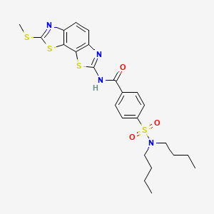 molecular formula C24H28N4O3S4 B2594482 4-(dibutylsulfamoyl)-N-[11-(methylsulfanyl)-3,12-dithia-5,10-diazatricyclo[7.3.0.0^{2,6}]dodeca-1(9),2(6),4,7,10-pentaen-4-yl]benzamide CAS No. 500149-72-4
