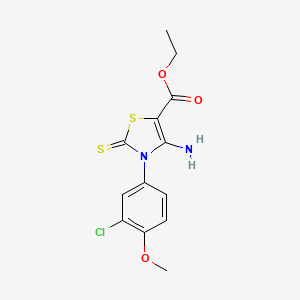 molecular formula C13H13ClN2O3S2 B2594490 ethyl 4-amino-3-(3-chloro-4-methoxyphenyl)-2-sulfanylidene-2,3-dihydro-1,3-thiazole-5-carboxylate CAS No. 689772-47-2