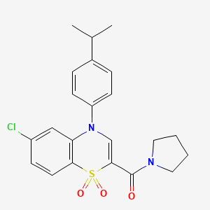 molecular formula C22H23ClN2O3S B2594492 6-chloro-4-[4-(propan-2-yl)phenyl]-2-(pyrrolidine-1-carbonyl)-4H-1lambda6,4-benzothiazine-1,1-dione CAS No. 1251593-13-1