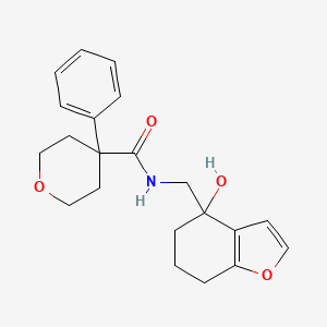 molecular formula C21H25NO4 B2594517 N-[(4-hydroxy-4,5,6,7-tetrahydro-1-benzofuran-4-yl)methyl]-4-phenyloxane-4-carboxamide CAS No. 2320213-75-8