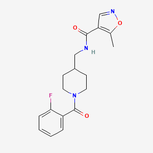 molecular formula C18H20FN3O3 B2594590 N-((1-(2-fluorobenzoyl)piperidin-4-yl)methyl)-5-methylisoxazole-4-carboxamide CAS No. 1448050-54-1