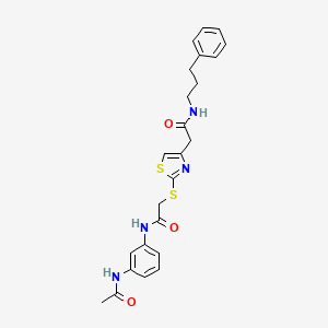 molecular formula C24H26N4O3S2 B2594640 2-[2-({[(3-acetamidophenyl)carbamoyl]methyl}sulfanyl)-1,3-thiazol-4-yl]-N-(3-phenylpropyl)acetamide CAS No. 953983-74-9