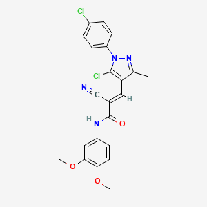 (E)-3-[5-chloro-1-(4-chlorophenyl)-3-methylpyrazol-4-yl]-2-cyano-N-(3,4-dimethoxyphenyl)prop-2-enamide