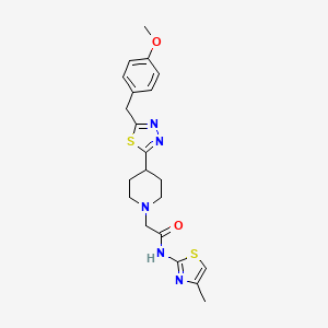 molecular formula C21H25N5O2S2 B2594709 2-(4-(5-(4-methoxybenzyl)-1,3,4-thiadiazol-2-yl)piperidin-1-yl)-N-(4-methylthiazol-2-yl)acetamide CAS No. 1251609-97-8