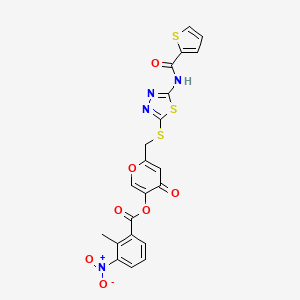 4-oxo-6-(((5-(thiophene-2-carboxamido)-1,3,4-thiadiazol-2-yl)thio)methyl)-4H-pyran-3-yl 2-methyl-3-nitrobenzoate