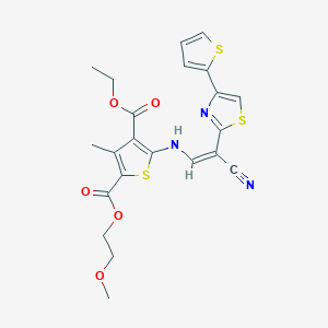 (Z)-4-ethyl 2-(2-methoxyethyl) 5-((2-cyano-2-(4-(thiophen-2-yl)thiazol-2-yl)vinyl)amino)-3-methylthiophene-2,4-dicarboxylate
