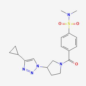 molecular formula C18H23N5O3S B2594735 4-(3-(4-cyclopropyl-1H-1,2,3-triazol-1-yl)pyrrolidine-1-carbonyl)-N,N-dimethylbenzenesulfonamide CAS No. 2034457-66-2