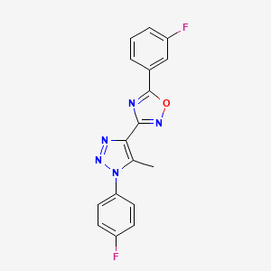 molecular formula C17H11F2N5O B2594747 5-(3-fluorophenyl)-3-(1-(4-fluorophenyl)-5-methyl-1H-1,2,3-triazol-4-yl)-1,2,4-oxadiazole CAS No. 1251697-33-2