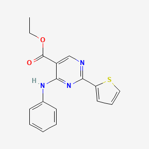 molecular formula C17H15N3O2S B2594763 ethyl 4-anilino-2-(2-thienyl)pyrimidine-5-carboxylate CAS No. 266309-73-3