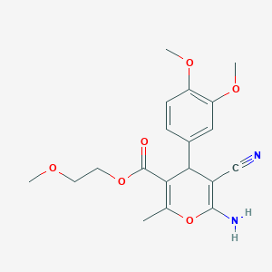 molecular formula C19H22N2O6 B2594798 2-methoxyethyl 6-amino-5-cyano-4-(3,4-dimethoxyphenyl)-2-methyl-4H-pyran-3-carboxylate CAS No. 865612-54-0