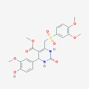 molecular formula C22H24N2O9S B2594865 甲基 6-(((3,4-二甲氧基苯基)磺酰)甲基)-4-(4-羟基-3-甲氧基苯基)-2-氧代-1,2,3,4-四氢嘧啶-5-羧酸酯 CAS No. 931936-26-4