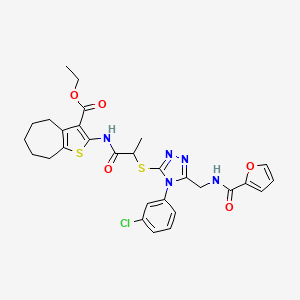 ethyl 2-(2-((4-(3-chlorophenyl)-5-((furan-2-carboxamido)methyl)-4H-1,2,4-triazol-3-yl)thio)propanamido)-5,6,7,8-tetrahydro-4H-cyclohepta[b]thiophene-3-carboxylate