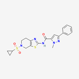molecular formula C20H21N5O3S2 B2594867 N-(5-(cyclopropylsulfonyl)-4,5,6,7-tetrahydrothiazolo[5,4-c]pyridin-2-yl)-1-methyl-3-phenyl-1H-pyrazole-5-carboxamide CAS No. 1396802-43-9