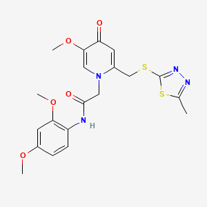molecular formula C20H22N4O5S2 B2595069 N-(2,4-dimethoxyphenyl)-2-(5-methoxy-2-(((5-methyl-1,3,4-thiadiazol-2-yl)thio)methyl)-4-oxopyridin-1(4H)-yl)acetamide CAS No. 933206-26-9